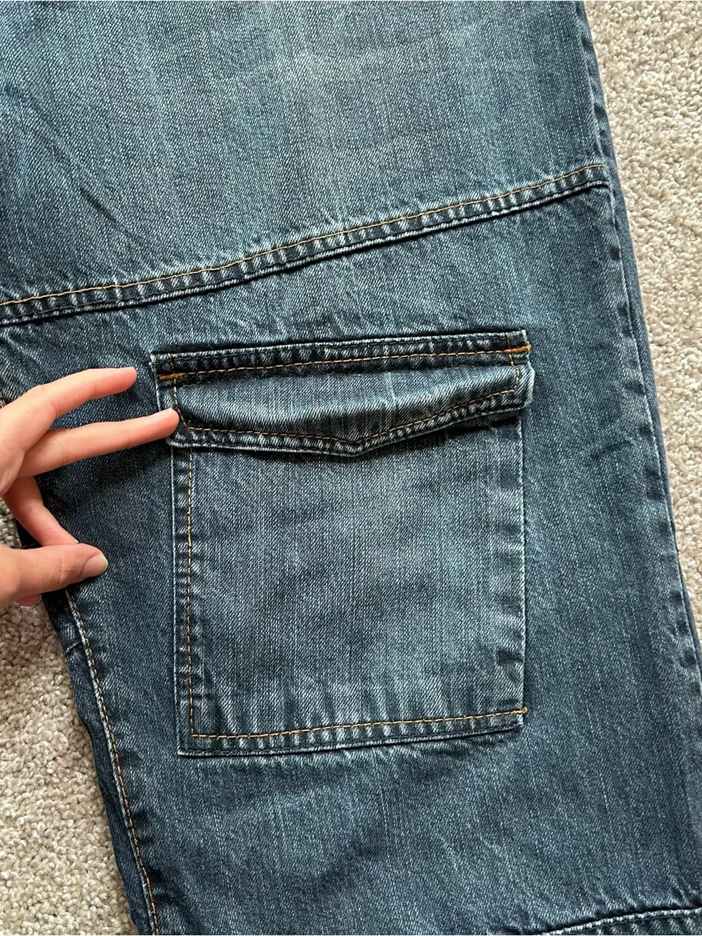 Red Ape Authentic Cargo Carpenter Jeans | Men's 40x32 | Dark Wash Y2K Baggy